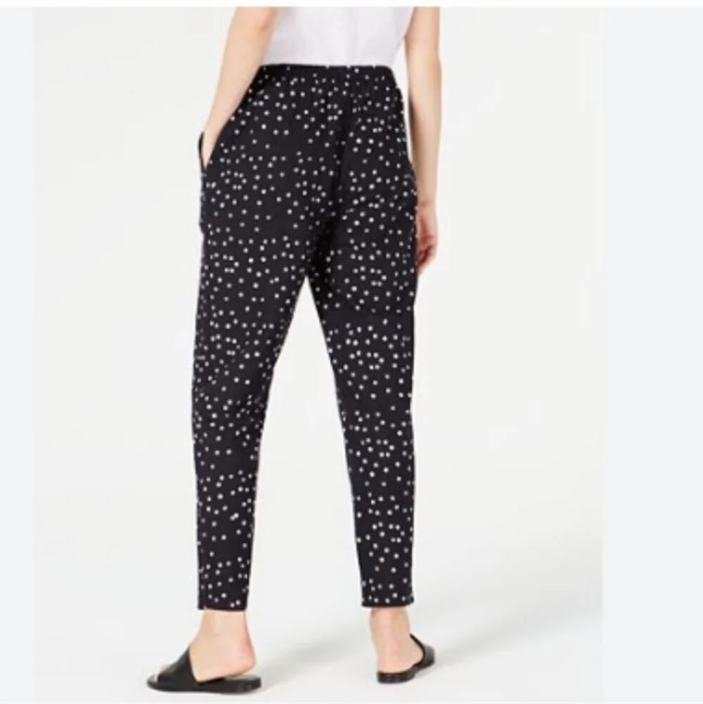 Eileen Fisher Organic Cotton Pull On Black Polka Dot Lightweight Cropped Pants M - Picture 6 of 11